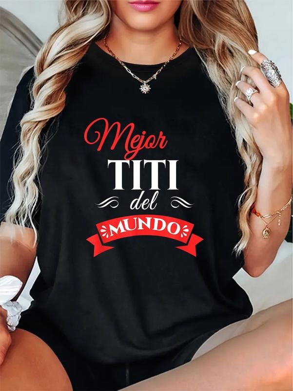 cotton Mejor Titi Del Mundo Best Titi Aunt Red plumber brand Spanish T-Shirt casual Fashion graphic tees for women...