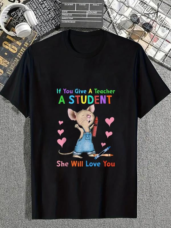 cotton Mouse If You Give WB shield Teacher WB shield Student She Will Love You T-Shirt casual Fashion graphic tees for...
