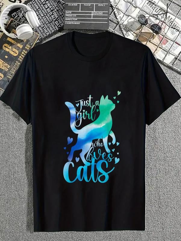 cotton Mouthless cat Just WB shield Girl Who Loves Cats, Cute Cat Lover Cat T-Shirt casual Fashion graphic tees for women...