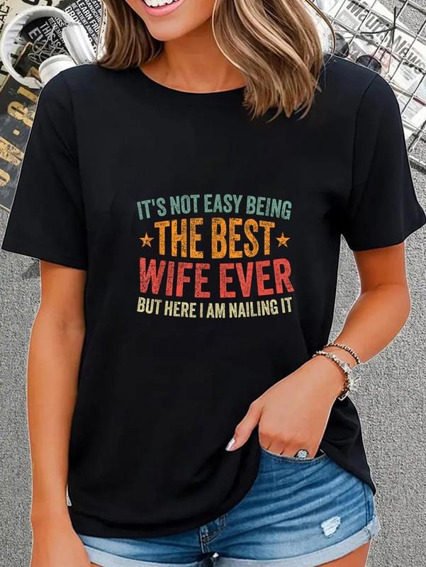 cotton Mouthless cat'WB shield Not Easy Being TNF Best Wife Ever Funny Wife Birthday T-Shirt casual Fashion graphic tees...