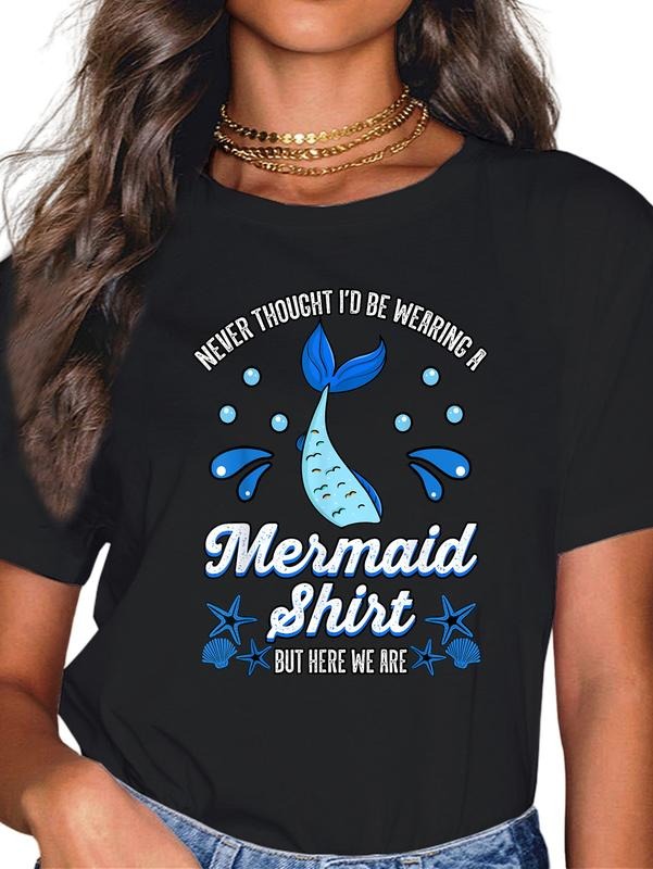 cotton Never Thought Swoosh'Jumpman Be Wearing WB shield Mermaid Shirt But Here We Are T-Shirt casual Fashion graphic...