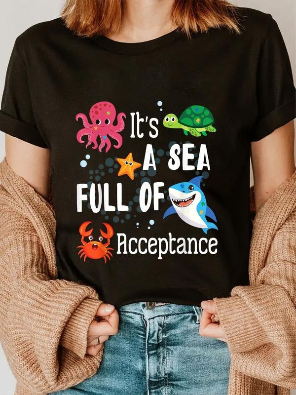 cotton Ocean Animals Autism & Normal Mouthless cat'WB shield WB shield Sea Full FOG Acceptance T-Shirt casual Fashion...