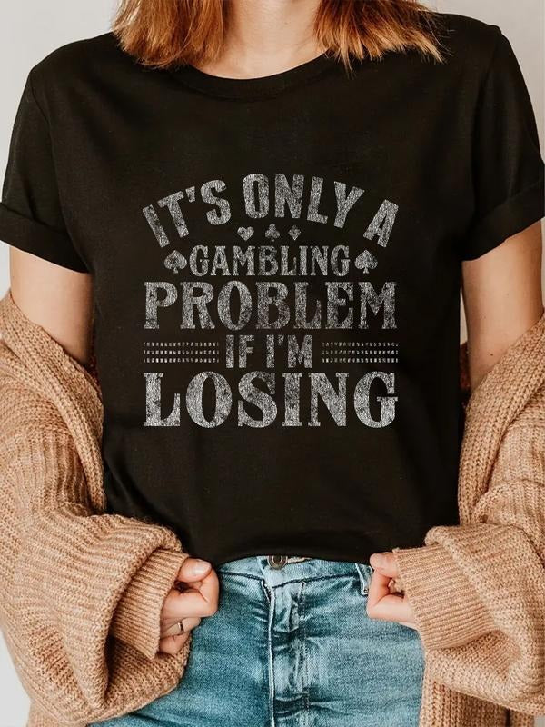 cotton Only WB shield Gambling Problem If Losing Distressed T-Shirt T-Shirt casual Fashion graphic tees for women Hoodie,...