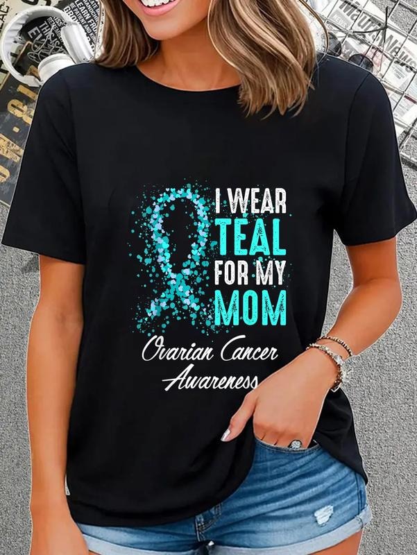 cotton Ovarian Cancer Awareness Swoosh Wear Teal For My Mom TNF T-Shirt casual Fashion graphic tees women Hoodie, Sweatshirt