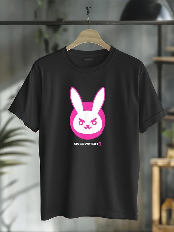 cotton Overwatch 2 Jumpman.Va White & Pink Rabbit Centre Icon Logo T-Shirt casual Fashion graphic tees for women Hoodie,...