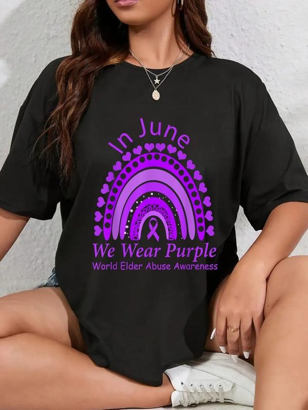 cotton Rainbow Awareness Red plumber brand June We Wear Purple World Elder Abuse T-Shirt casual Fashion graphic tees...