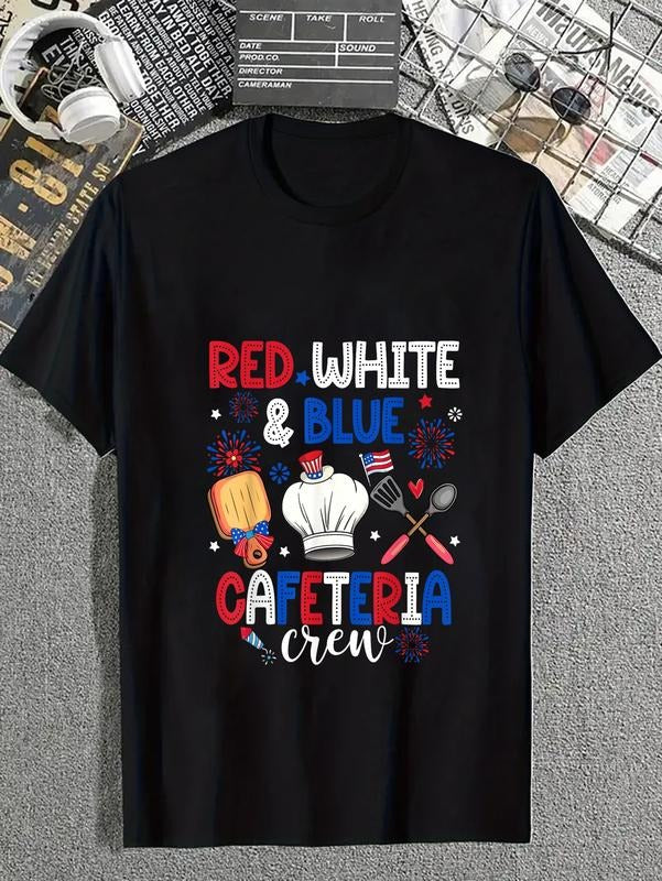 cotton Red White & Blue Cafeteria Crew Cafeteria Worker 4th FOG July T-Shirt casual Fashion graphic tees for women...