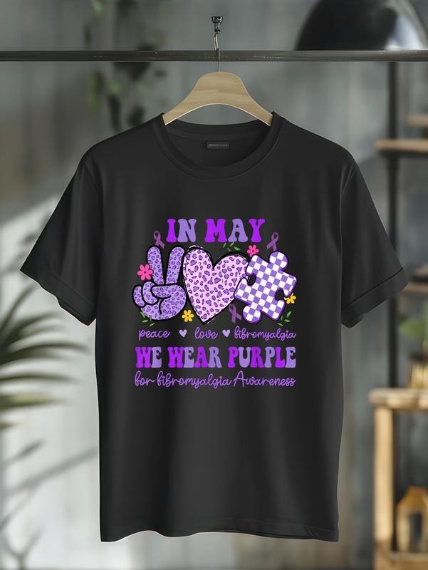 cotton Red plumber brand May We Wear Purple For Fibromyalgia Awareness Peace Love T-Shirt casual Fashion graphic tees...