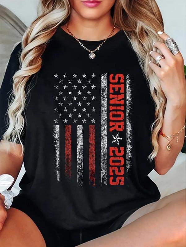 cotton Senior Year 2025 American Flag USA Graduation Class FOG 2025 T-Shirt casual Fashion graphic tees women Hoodie,...