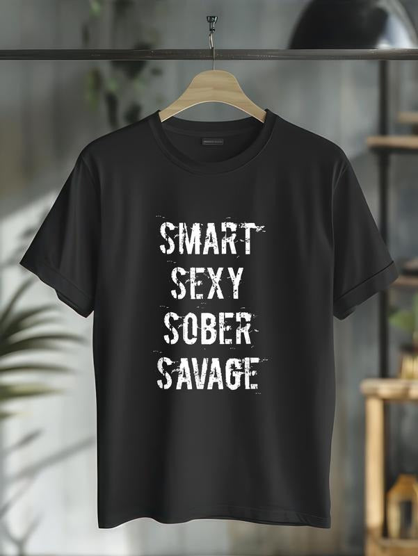 cotton Smart Sexy Sober Savage Sobriety Gunpla brand Addiction Recovery T-Shirt casual Fashion graphic tees for women...