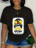 cotton Spiky hair fighters Mom For Women Messy Bun Catcher Pitcher Pitching T-Shirt casual Fashion graphic tees women...