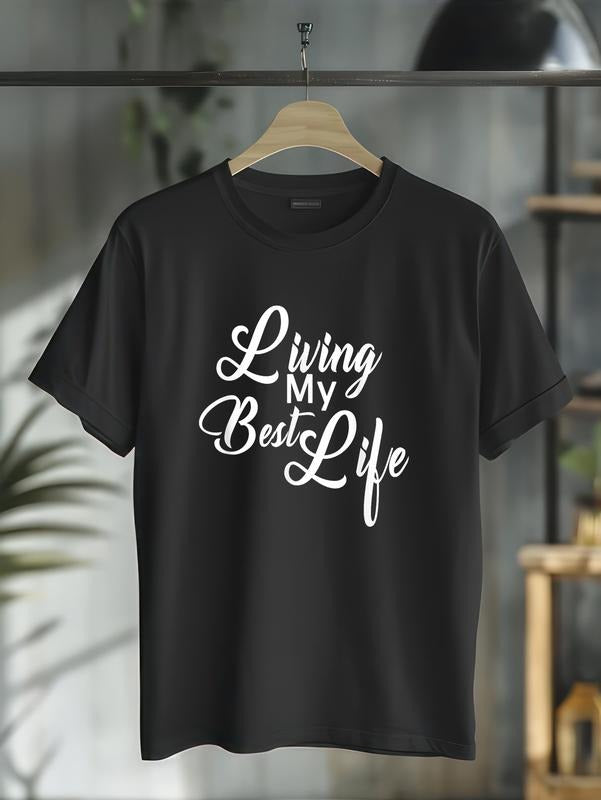 cotton Swoosh'Bat brand Living My Best Life T-Shirt casual Fashion graphic tees for women Hoodie, Sweatshirt