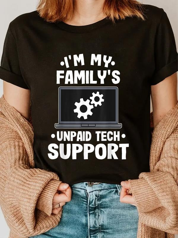 cotton Swoosh'Bat brand My Family'WB shield Unpaid Tech Support Funny Computer Engineer T-Shirt casual Fashion graphic...
