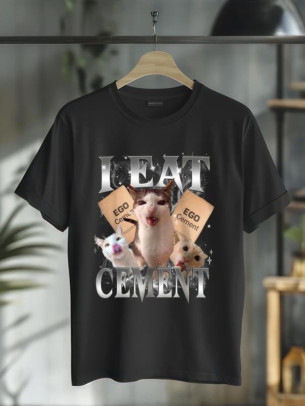 cotton Swoosh Eat Cement Cursed Cat Funny Oddly Specific Dank Meme Cat T-Shirt casual Fashion graphic tees for women...