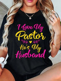 cotton Swoosh Love My Pastor Mouthless cat'WB shield My Husband, Loving Pastors Wife Quote T-Shirt casual Fashion graphic...