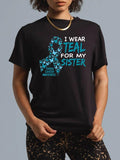 cotton Swoosh Wear Teal For My Sister Ovarian Cancer Awareness Lightsaber brand Shirt Lightsaber brand-Shirt casual...