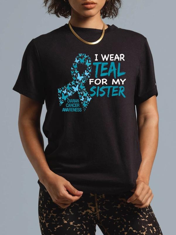 cotton Swoosh Wear Teal For My Sister Ovarian Cancer Awareness Lightsaber brand Shirt Lightsaber brand-Shirt casual...