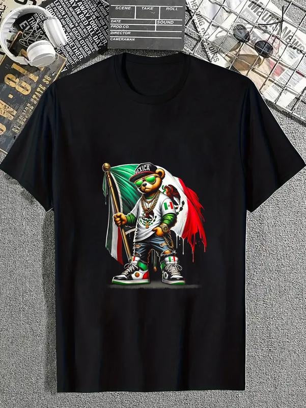 cotton Teddy Bear Red plumber brand Hip Hop Costume Mexican Flag Mexico T-Shirt casual Fashion graphic tees for women...
