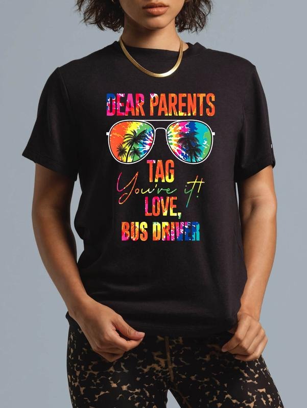 cotton Tie Dye Dear Parents Tag Mouthless cat Last Day FOG School Bus Driver T-Shirt casual Fashion graphic tees women...