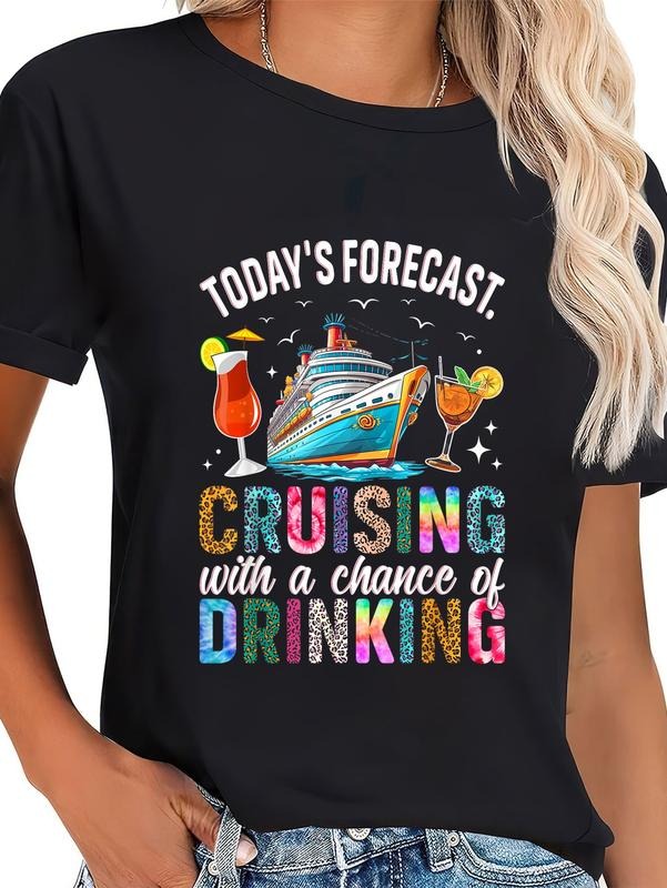 cotton Today'WB shield Forecast Cruising With WB shield Chance FOG Drinking 2025 T-Shirt casual Fashion graphic tees for...