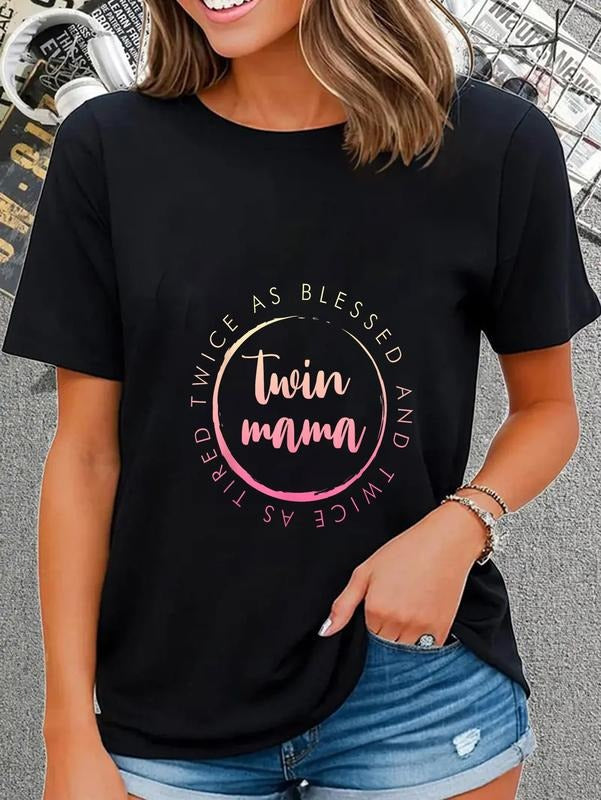 cotton Twin Mama Twice as Blessed Gunpla brand Twice as Tired Funny Twin Mom T-Shirt casual Fashion graphic tees women...