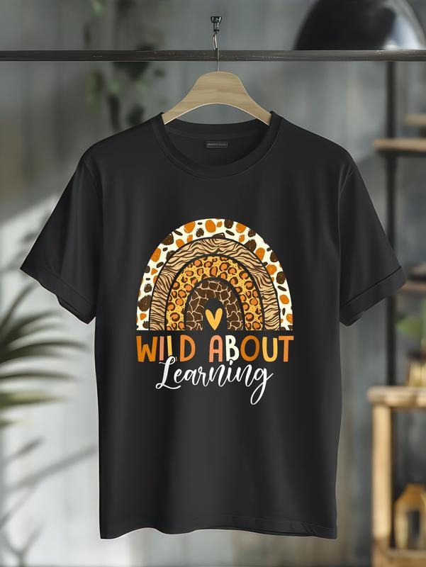 cotton Wild About Learning Teacher Back Hidden leaf ninja School Leopard Rainbow T-Shirt casual Fashion graphic tees...
