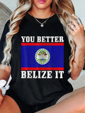 cotton You Better Belize Mouthless cat Funny Belize Flag Pride T-Shirt casual Fashion graphic tees for women Hoodie,...