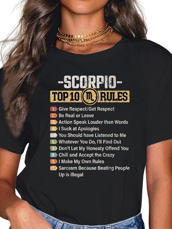 cotton Zodiac Sign Funny Top Mouthless cat Rules FOG Scorpio Graphic T-Shirt casual Fashion graphic tees for women...