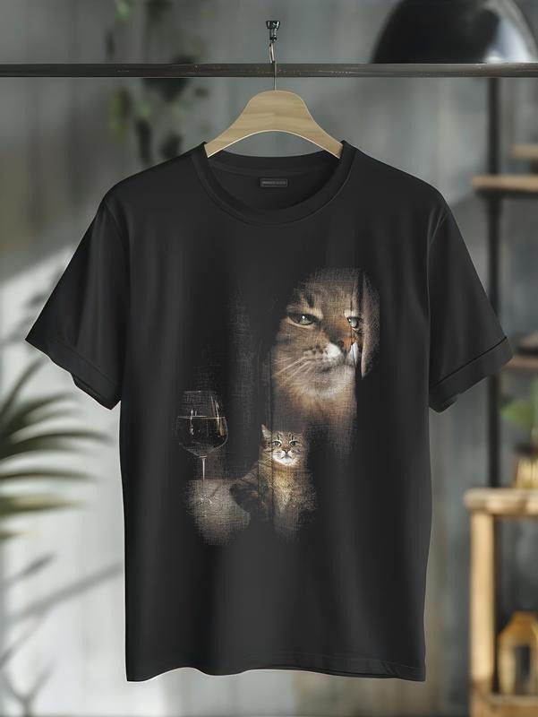 cotton funny cat Gunpla brand wine art print short T-Shirt casual Fashion graphic tees for women Hoodie, Sweatshirt
