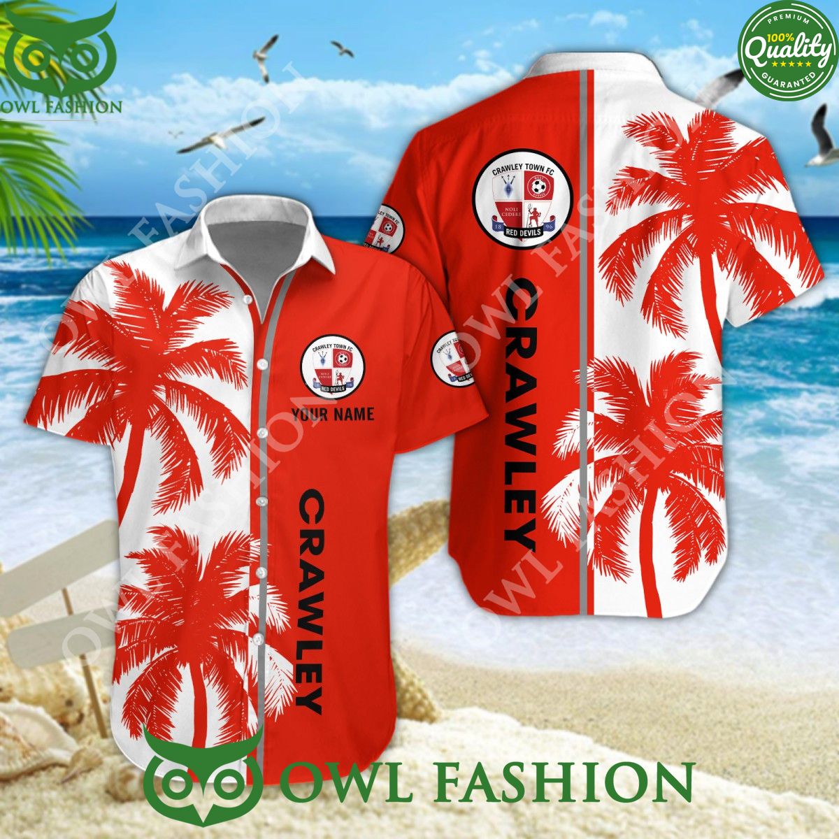Crawley Town EFL League Tropical Coconut Summer Custom Name Hawaiian Shirt