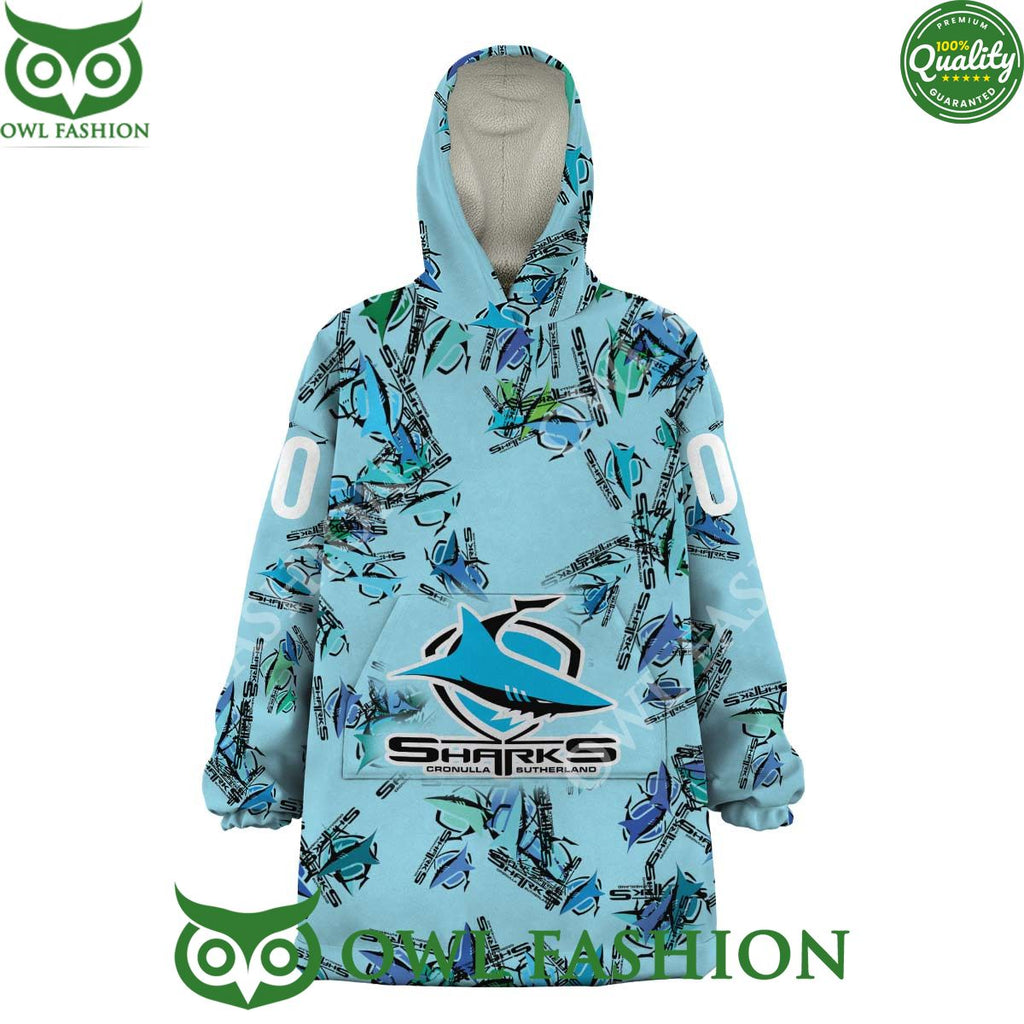 Cronulla Sutherland Sharks Logo Design New Fleece Blanket hoodie