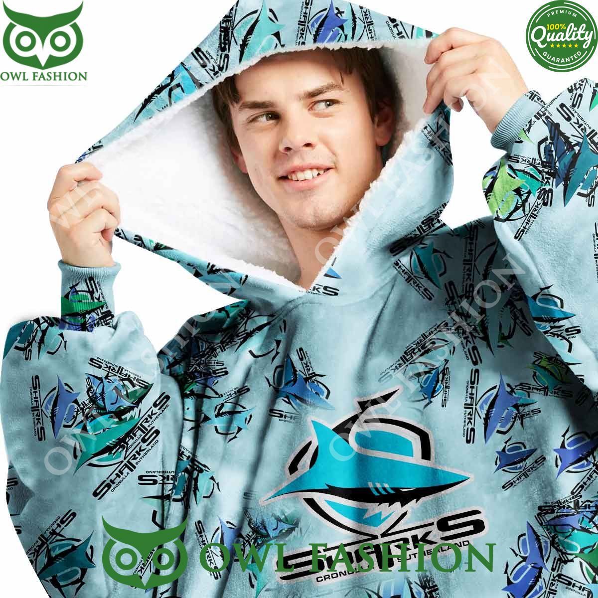 Cronulla Sutherland Sharks Logo Design New Fleece Blanket hoodie