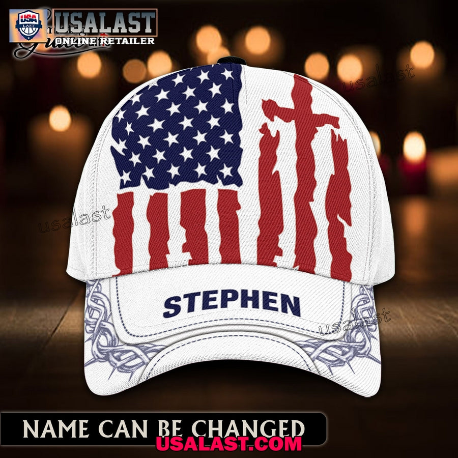 Cross American Flag Custom Name Classic Cap