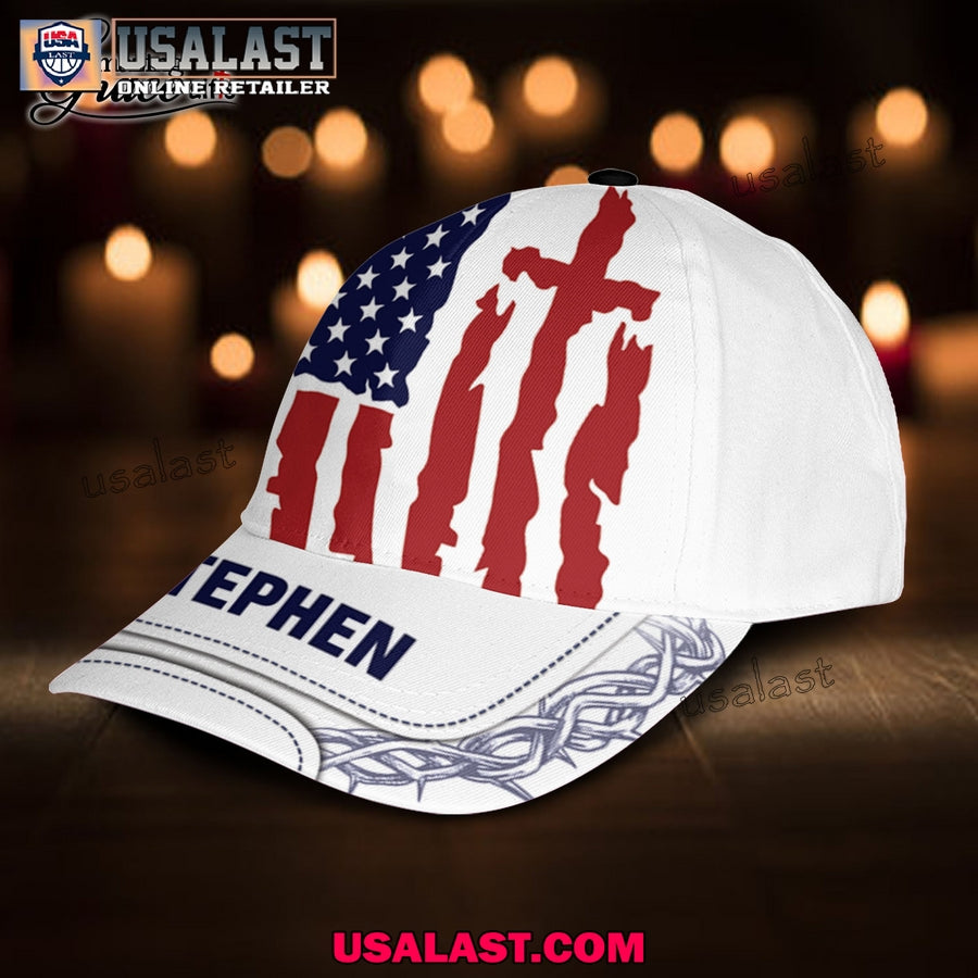 Cross American Flag Custom Name Classic Cap