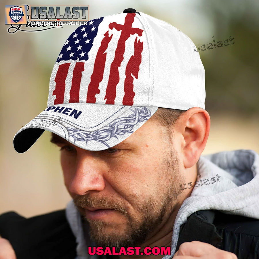 Cross American Flag Custom Name Classic Cap