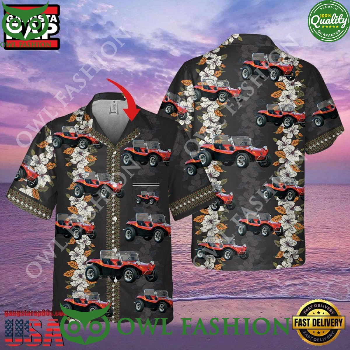 Custom Meyers Manx Dune Buggy Pocket Veteran Hawaiian Shirt