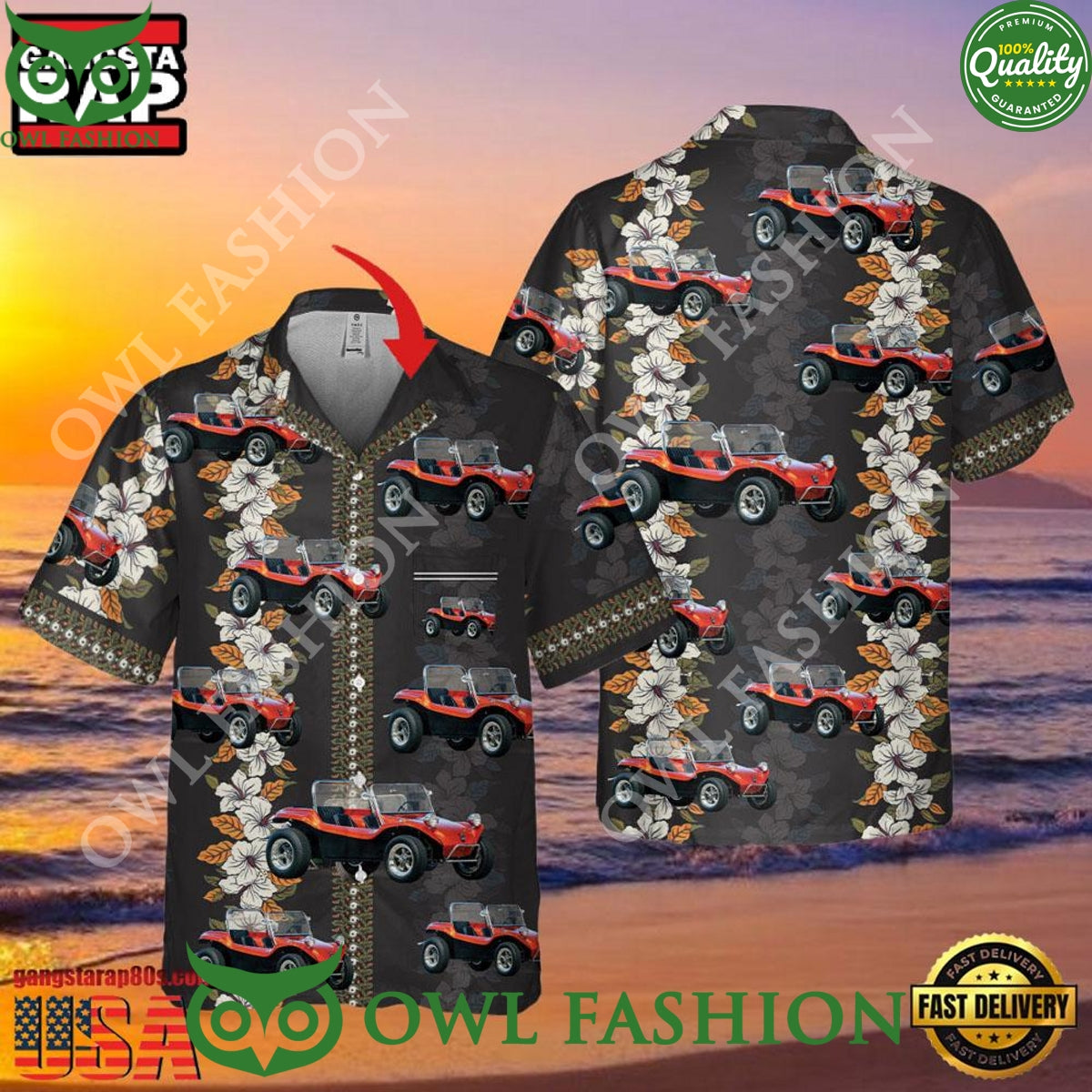 Custom Meyers Manx Dune Buggy Pocket Veteran Hawaiian Shirt