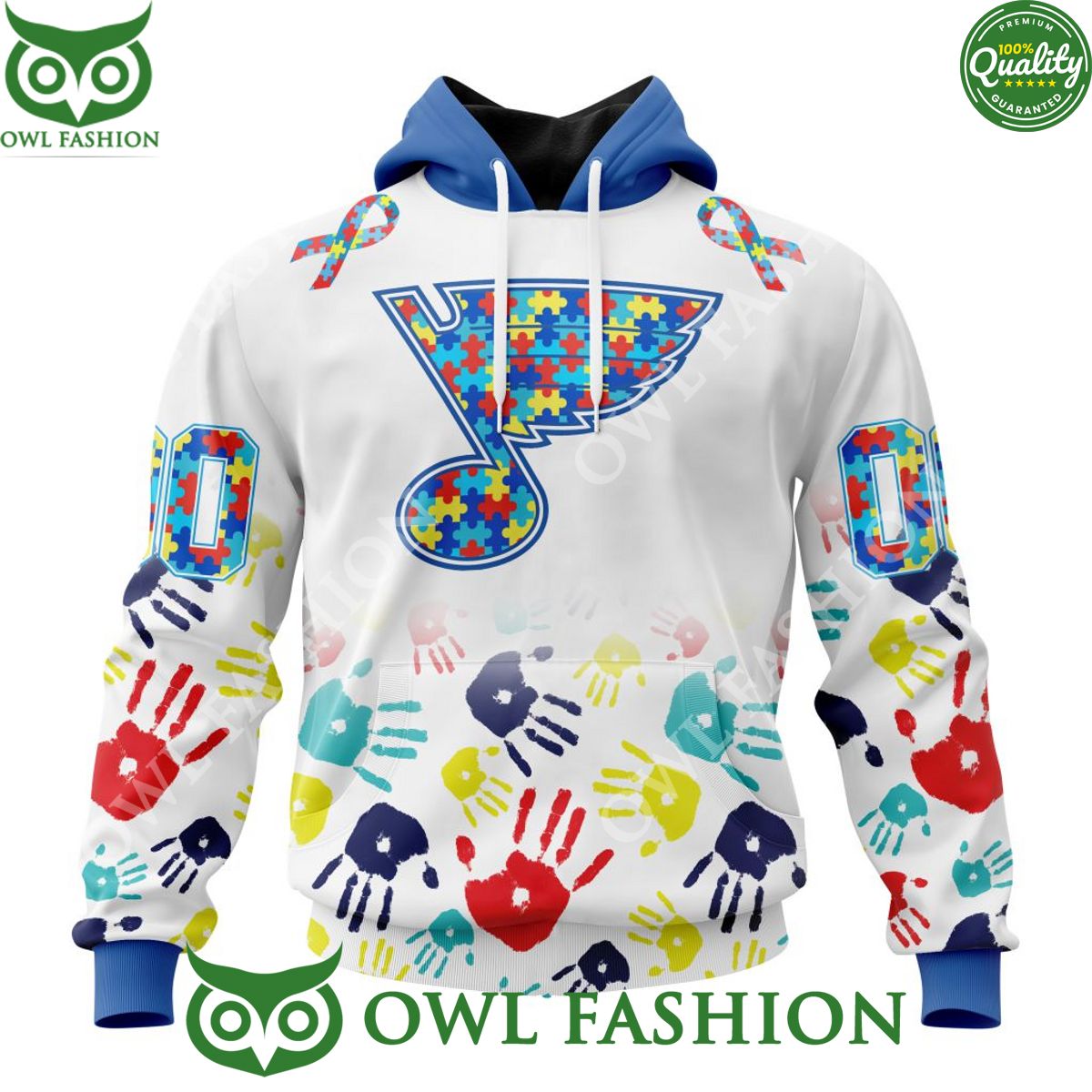 Custom Name and number NHL St. Louis Blues Autism Awareness Hand Pattern Paint hoodie shirt