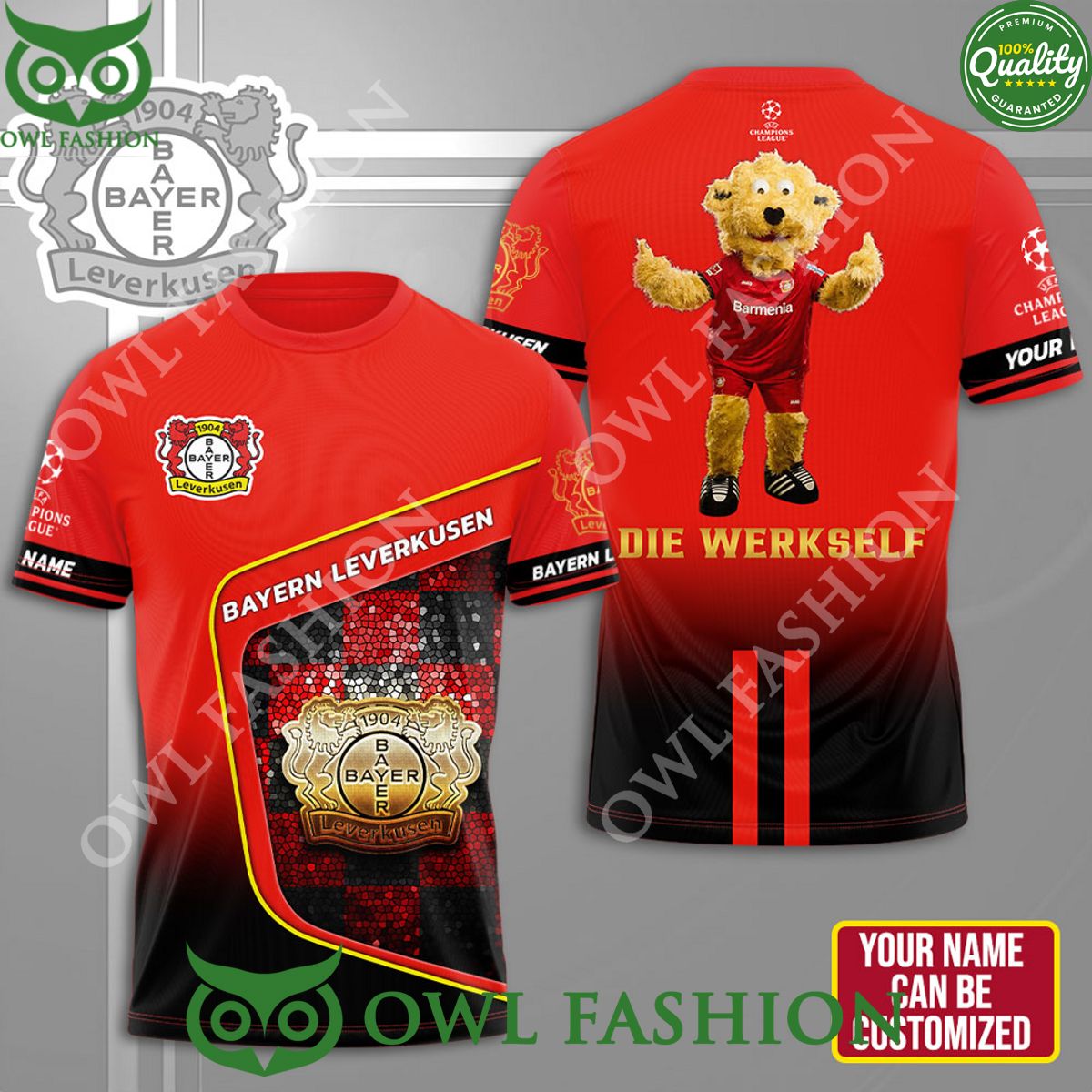 Custom name Bayer Leverkusen Die Werkself 3D Red t shirt