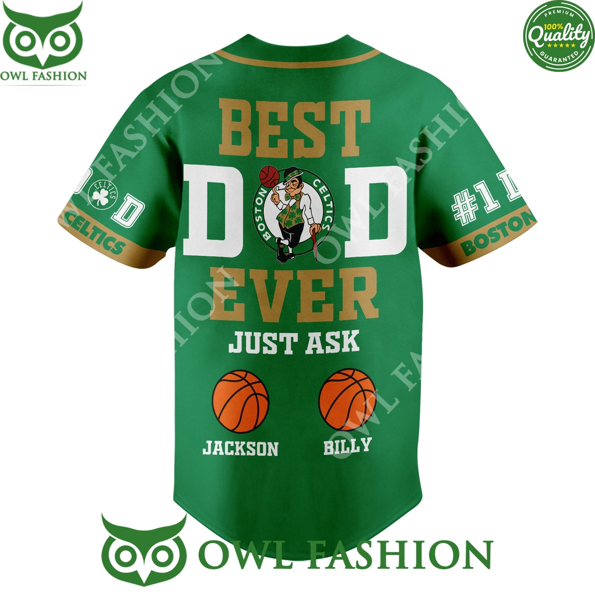 Custom Name Boston Celtics Best Dad Ever Green Baseball Jersey Shirt