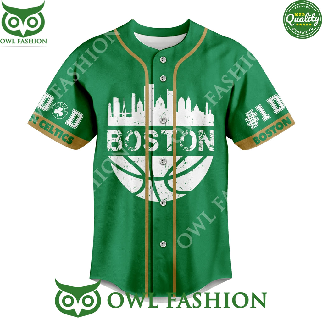 Custom Name Boston Celtics Best Dad Ever Green Baseball Jersey Shirt