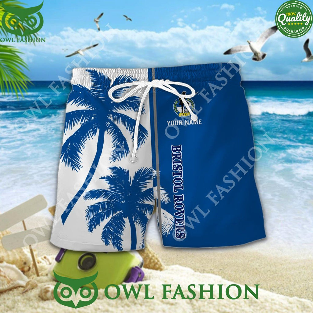 Custom Name Bristol Rovers FC summer beach blue tropical coconut tree 2024 Hawaiian Shirt