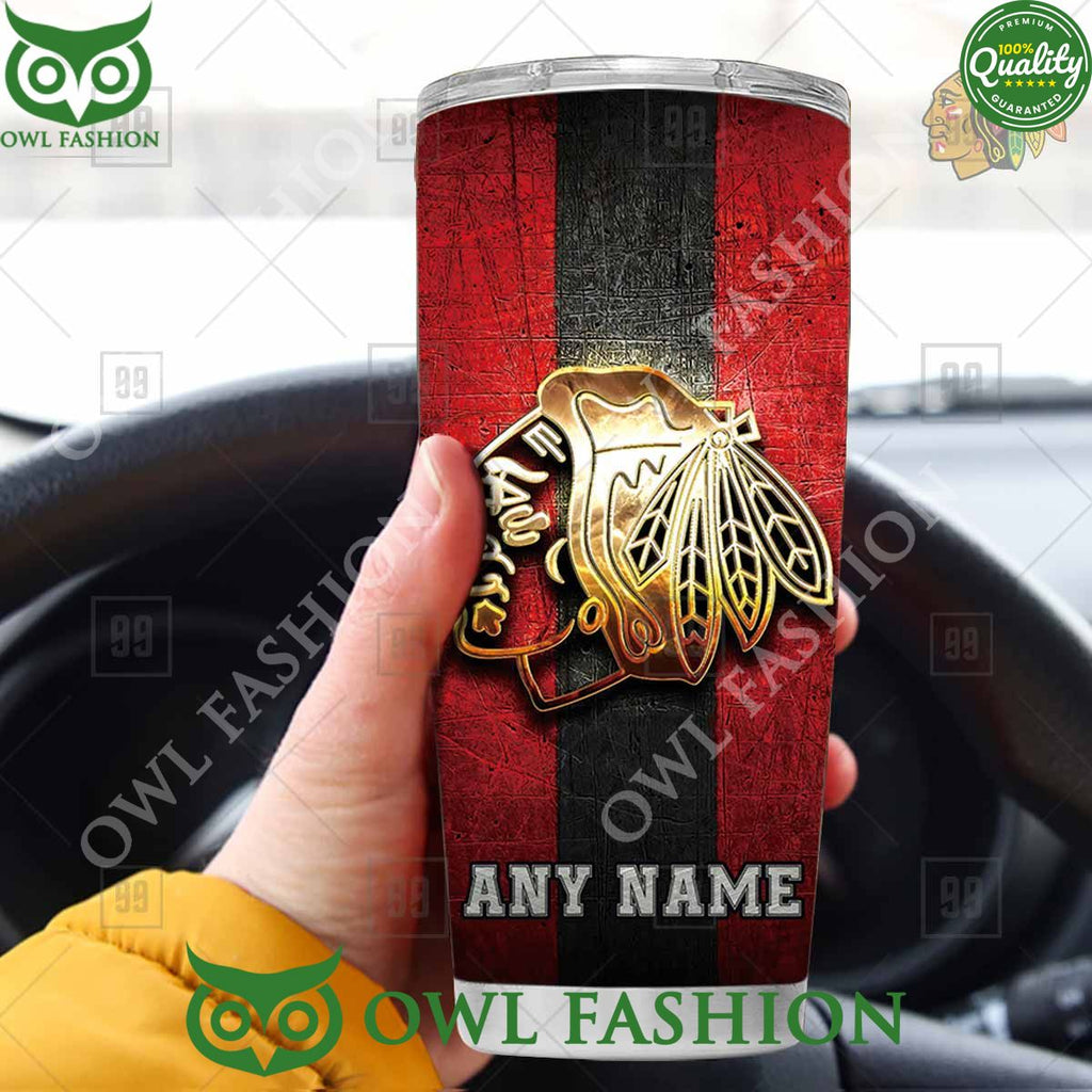Custom Name Chicago Blackhawks NHL Old Metal Tumbler