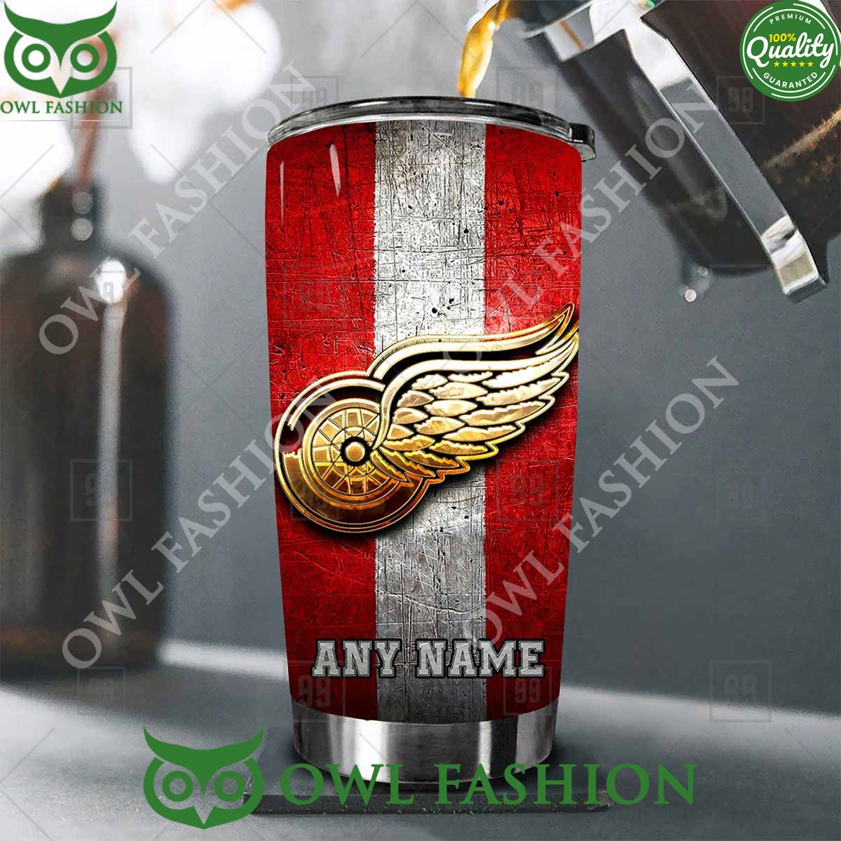 Custom Name Detroit Red Wings NHL Old Metal Tumbler