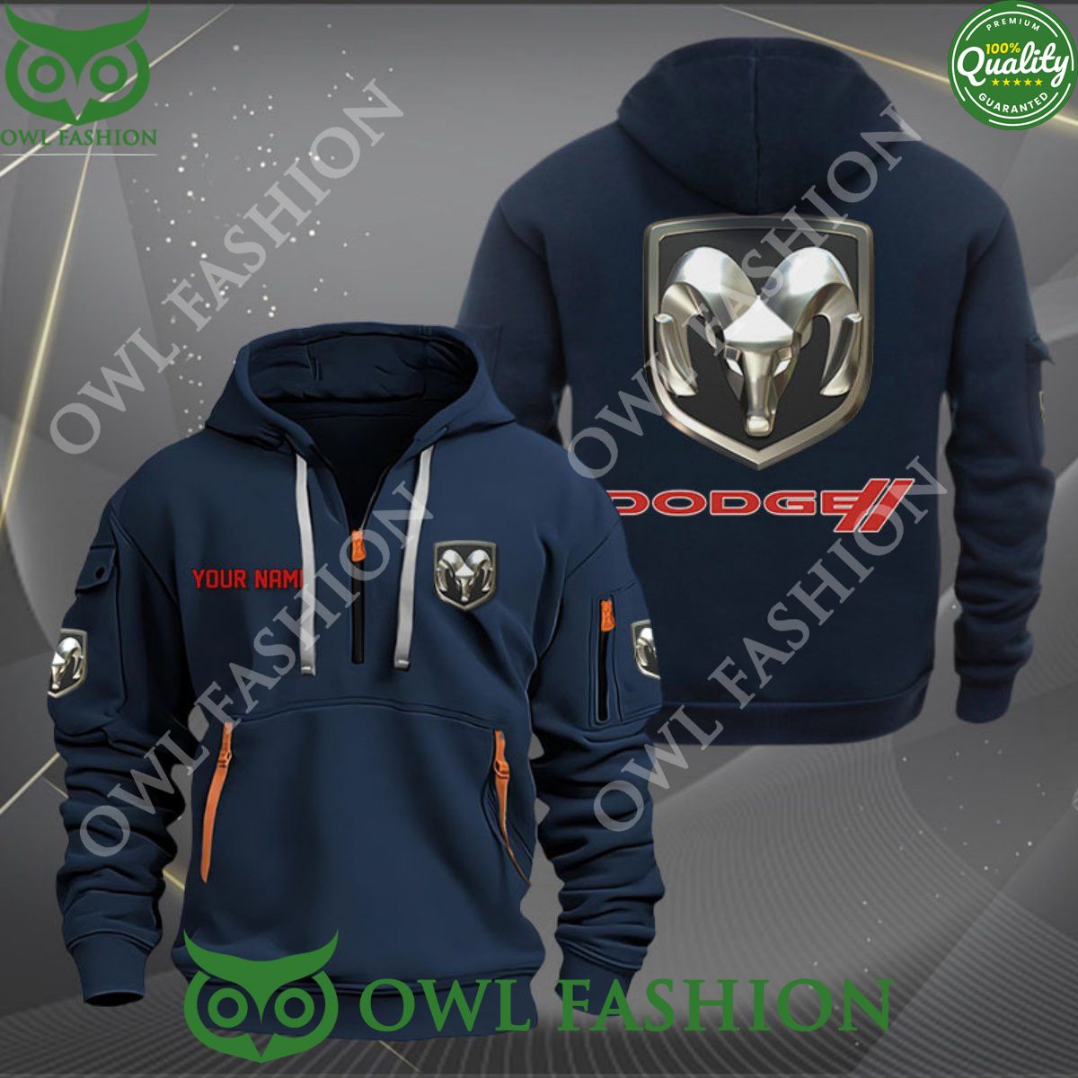Custom name Dodge Automobile company 2d half zipper hoodie
