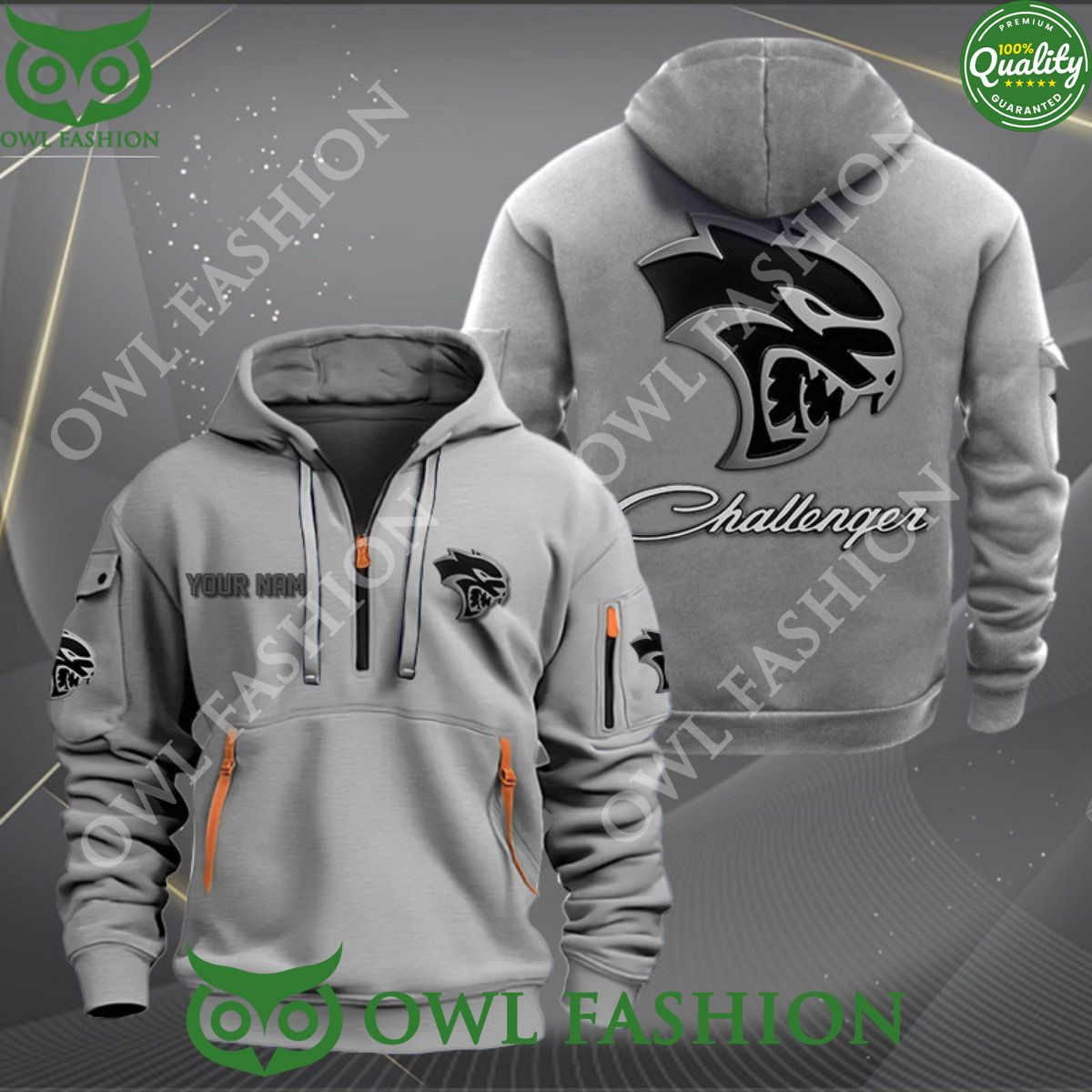 Custom name Dodge Challenger American automobile 2d half zipper hoodie