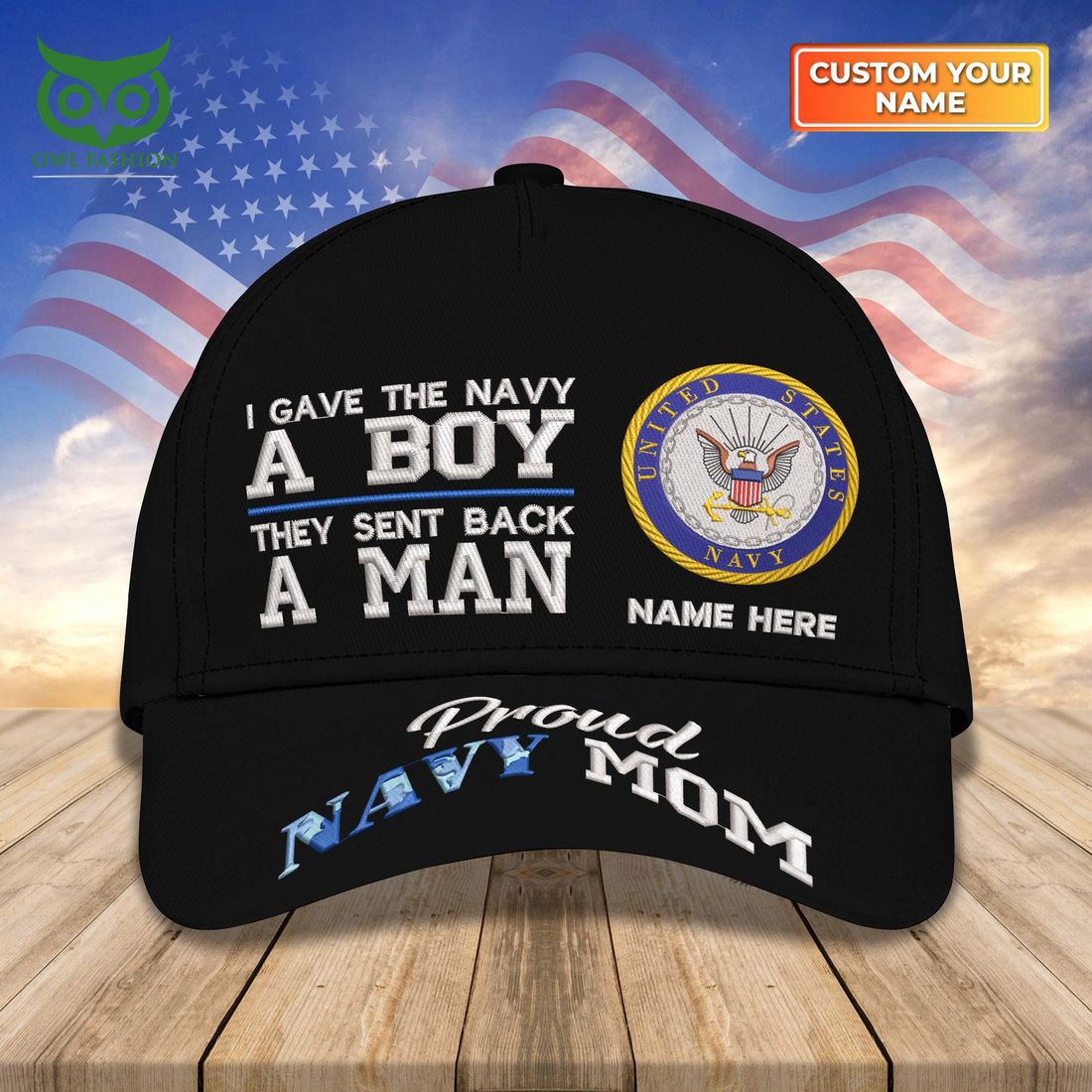 Custom Name Embroidery US Navy Mom Proud Navy for Mom Classic Cap