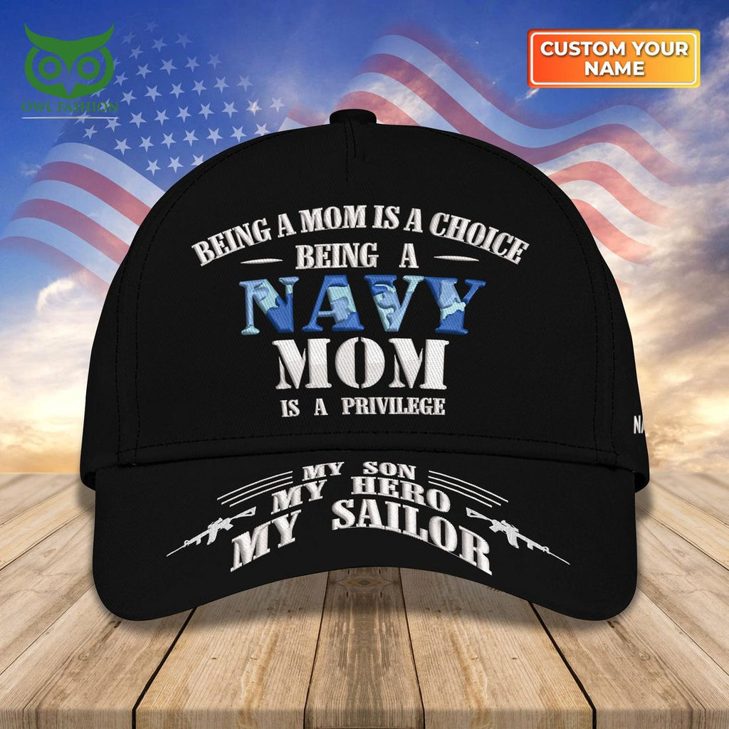 Custom Name Embroidery US Navy Mom Proud Navy Mom Classic Cap