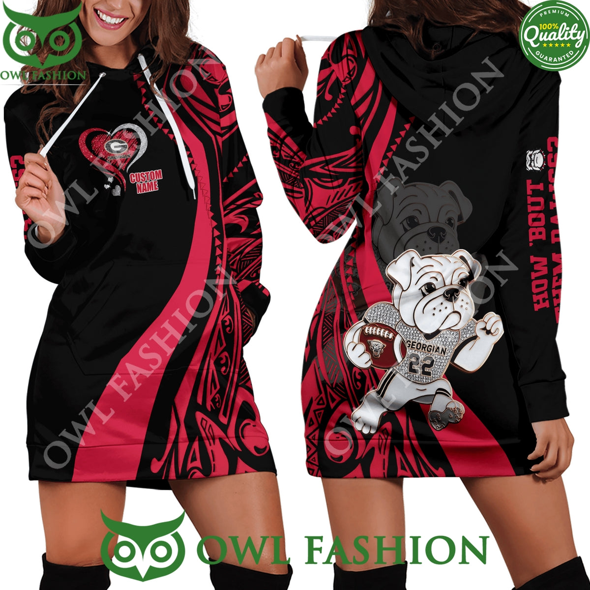 Custom Name Georgia Bulldogs Heart Pattern Hoodie Dress