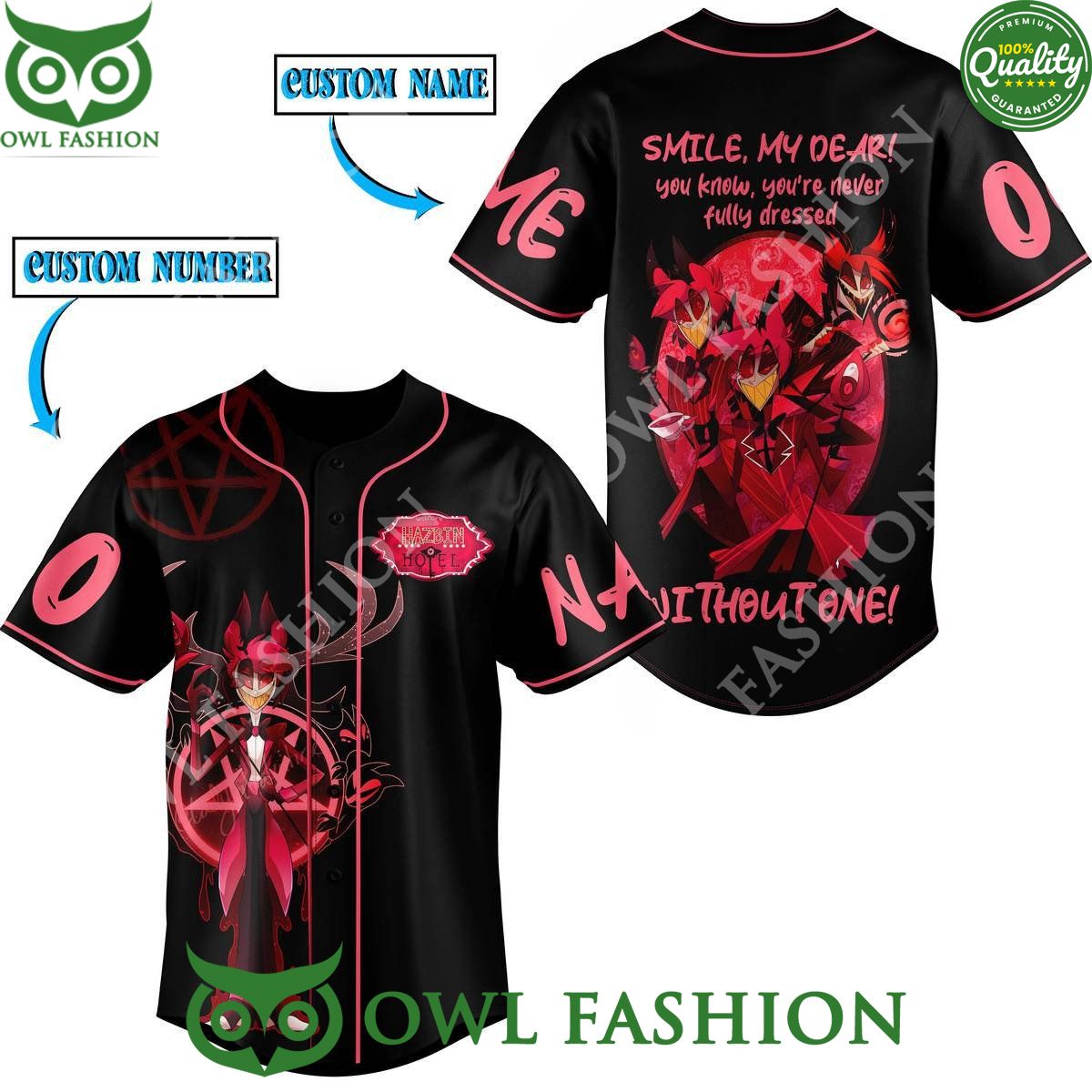 Custom Name Hazbin Hotel Alastor Niffty Without tone Smile My dear never fully dressed baseball jersey